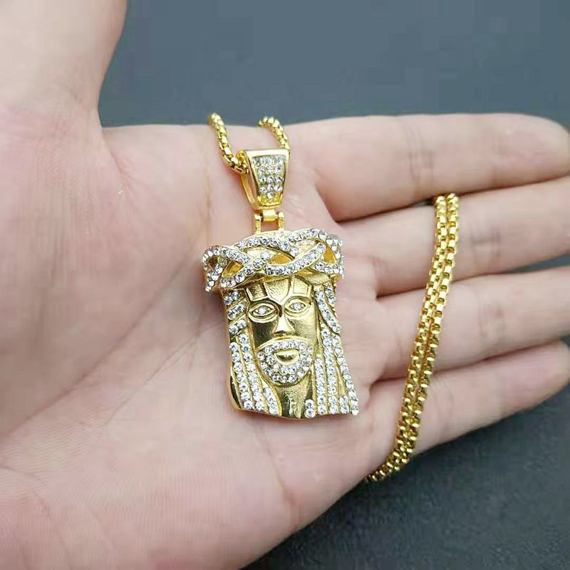 Gold Plated Diamond Lord Jesus Pendant Necklace