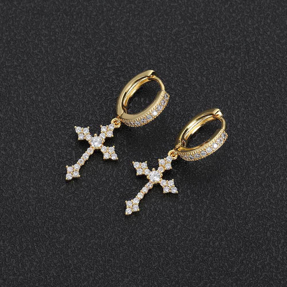 Hip-Hop Silver Needle Inlaid Crusher Drop Ear Buckle