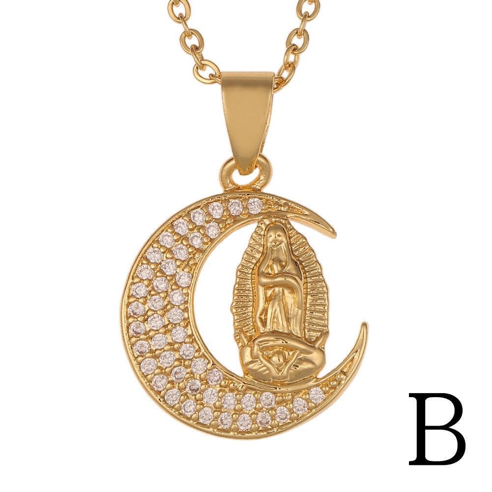18K Golden Virgin Maria Pendant Necklace
