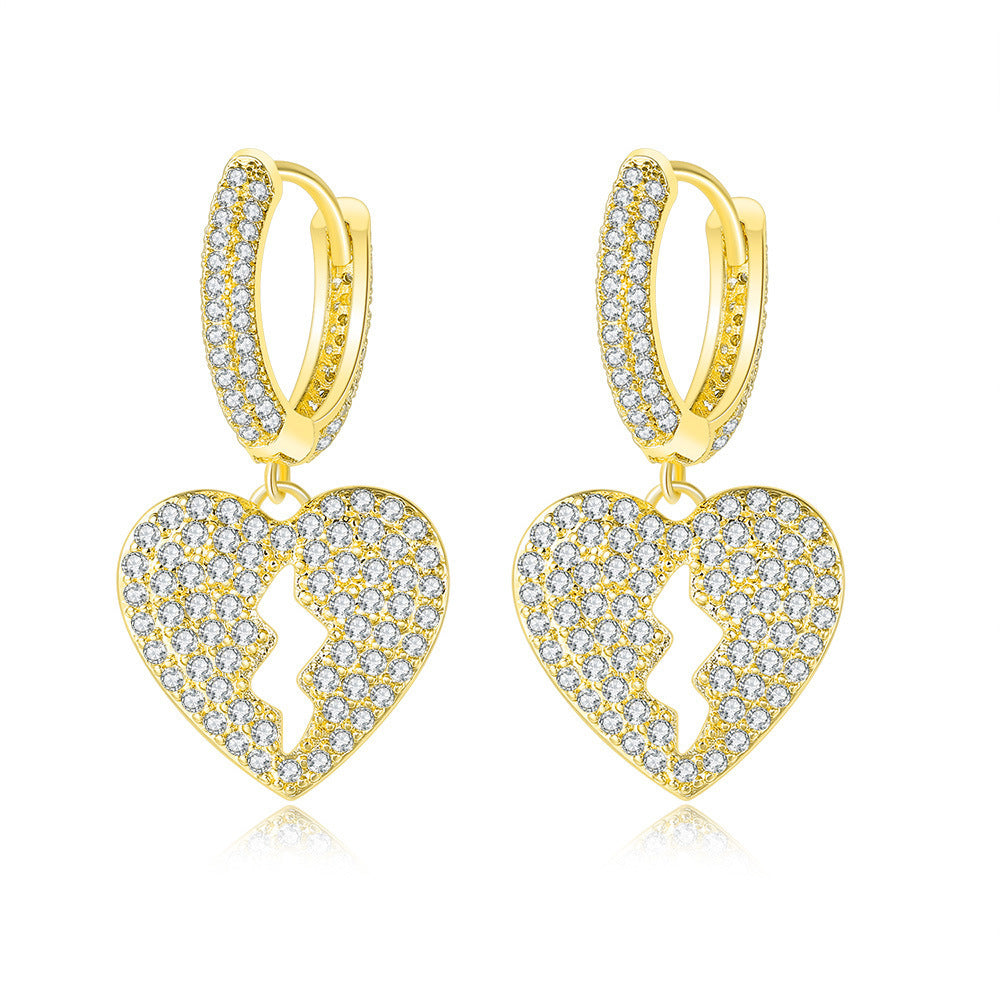 Rhinestone Heart Crushed Drop Ear Buckles