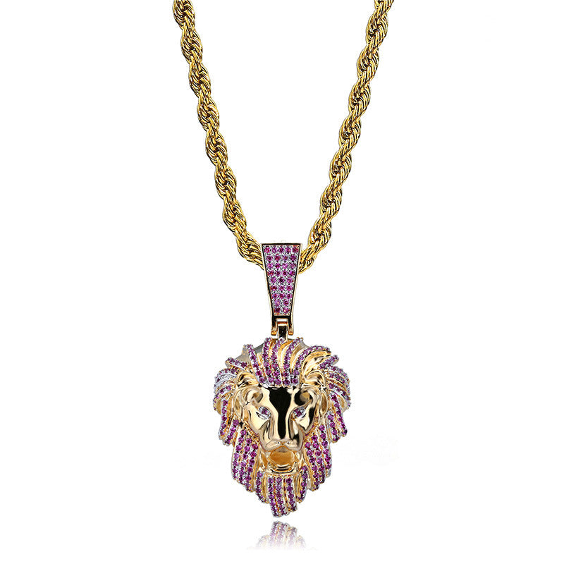 Lion Head Animal Pendant Gold Plating Necklace