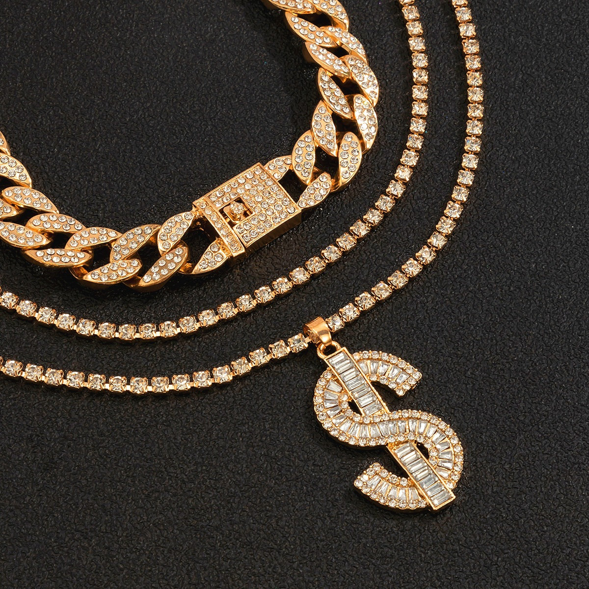 Fortune Stacked Dollar Pendant Necklace Set