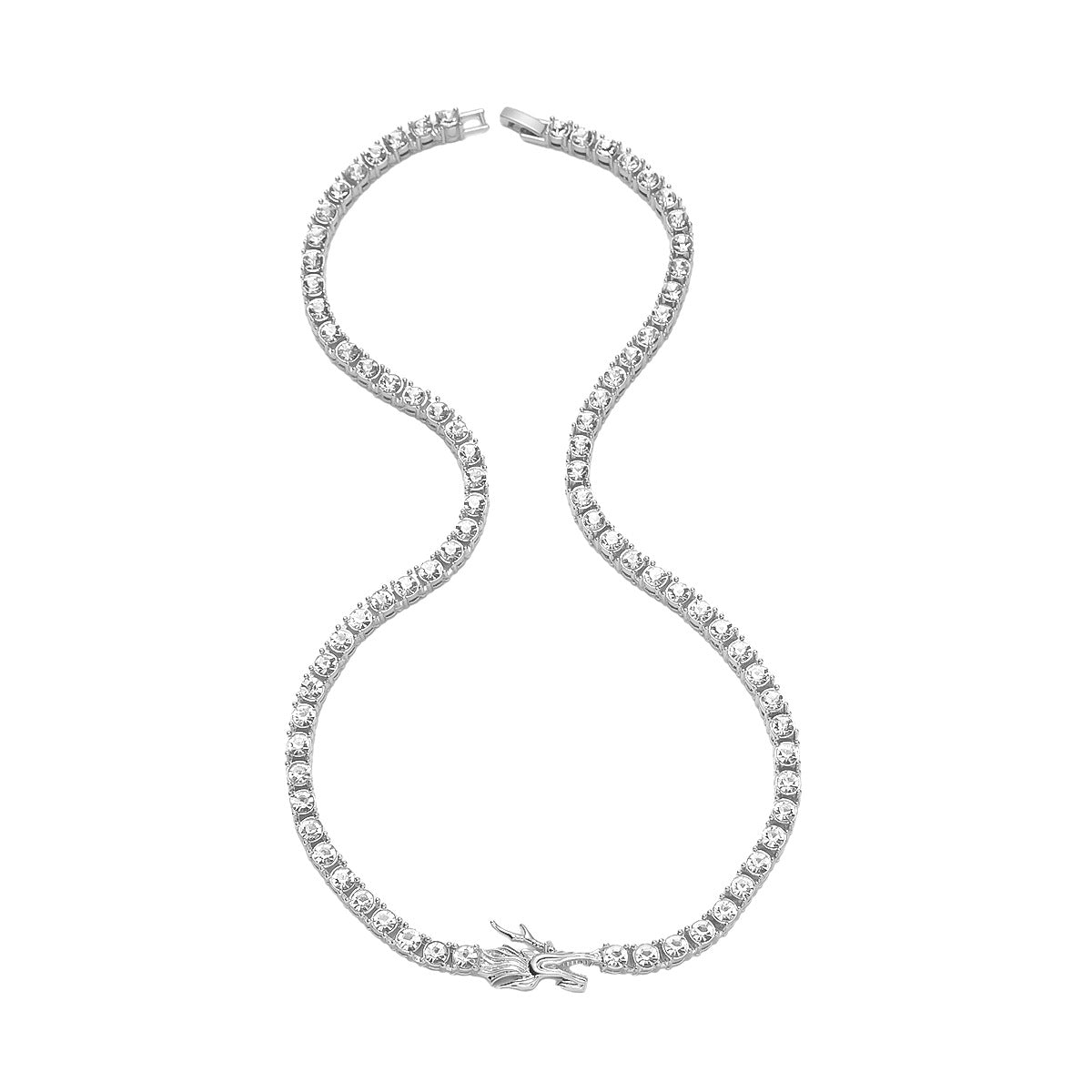 Silver 20in Single Row Drilling Ice Buckle Tennis Chain