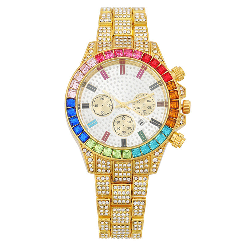Color Diamond Calendar Inlays Full Diamond Watch