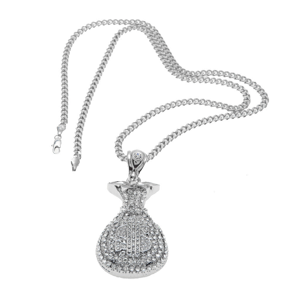 Full Drill Money Bag Dollar Pendant Necklace