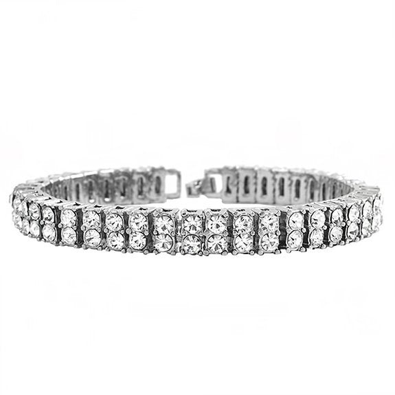 Silver Alloy 2 Rows of Drilling Tennis Bracelet