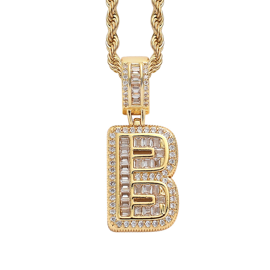 Square Alphabet Single Letter Pendant Necklace