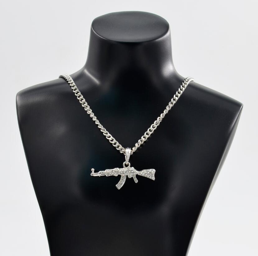 Cuban Diamond Gun Mechanical Mold Pendant Necklace