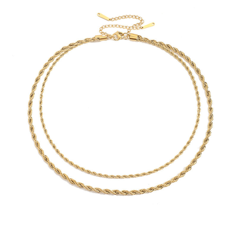 Rose Gold Stainless Steel Layered Rope Chain