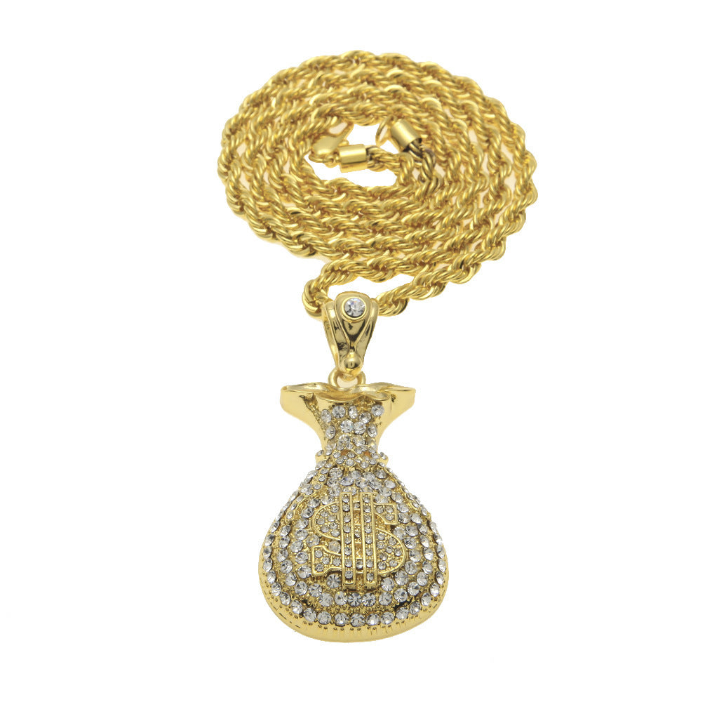 Full Drill Money Bag Dollar Pendant Necklace