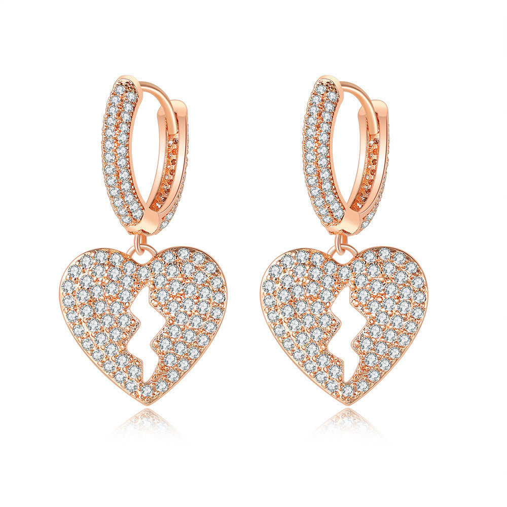Rhinestone Heart Crushed Drop Ear Buckles