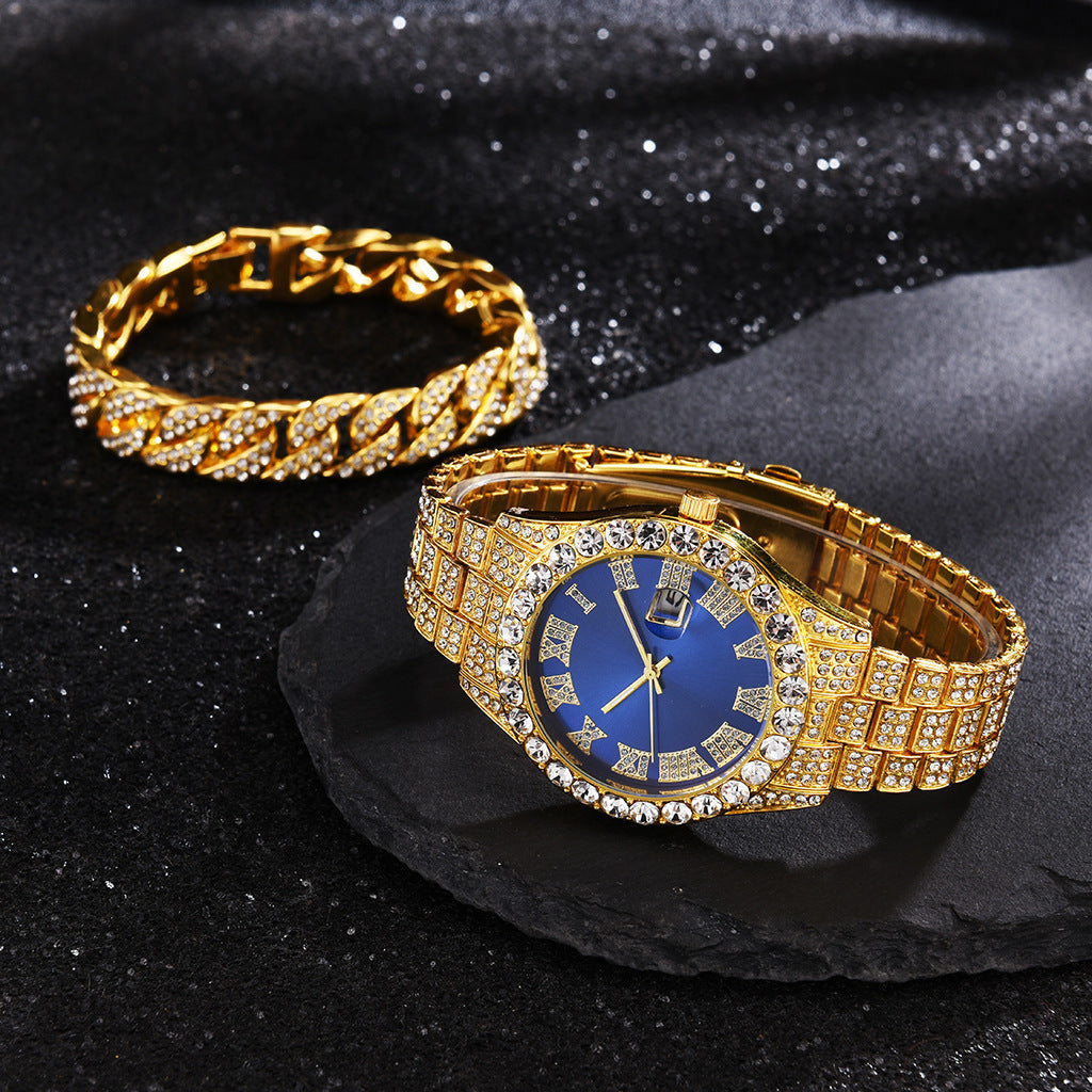 Full Diamond Luxury Watches and Cuban bracelets Combine
