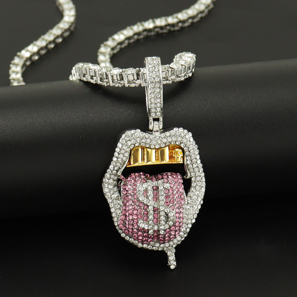 Dollar Sign on Tongue Pendant Cuban Necklace