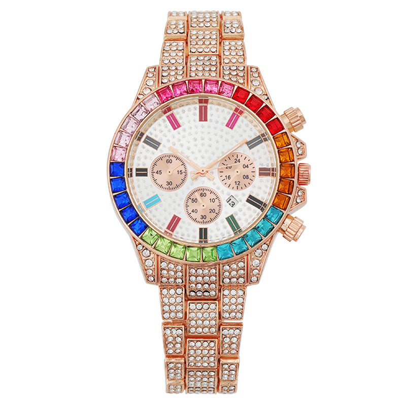 Color Diamond Calendar Inlays Full Diamond Watch