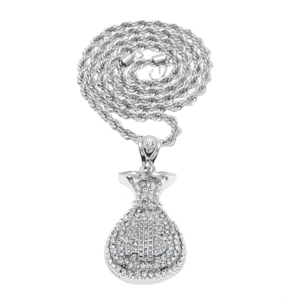 Full Drill Money Bag Dollar Pendant Necklace