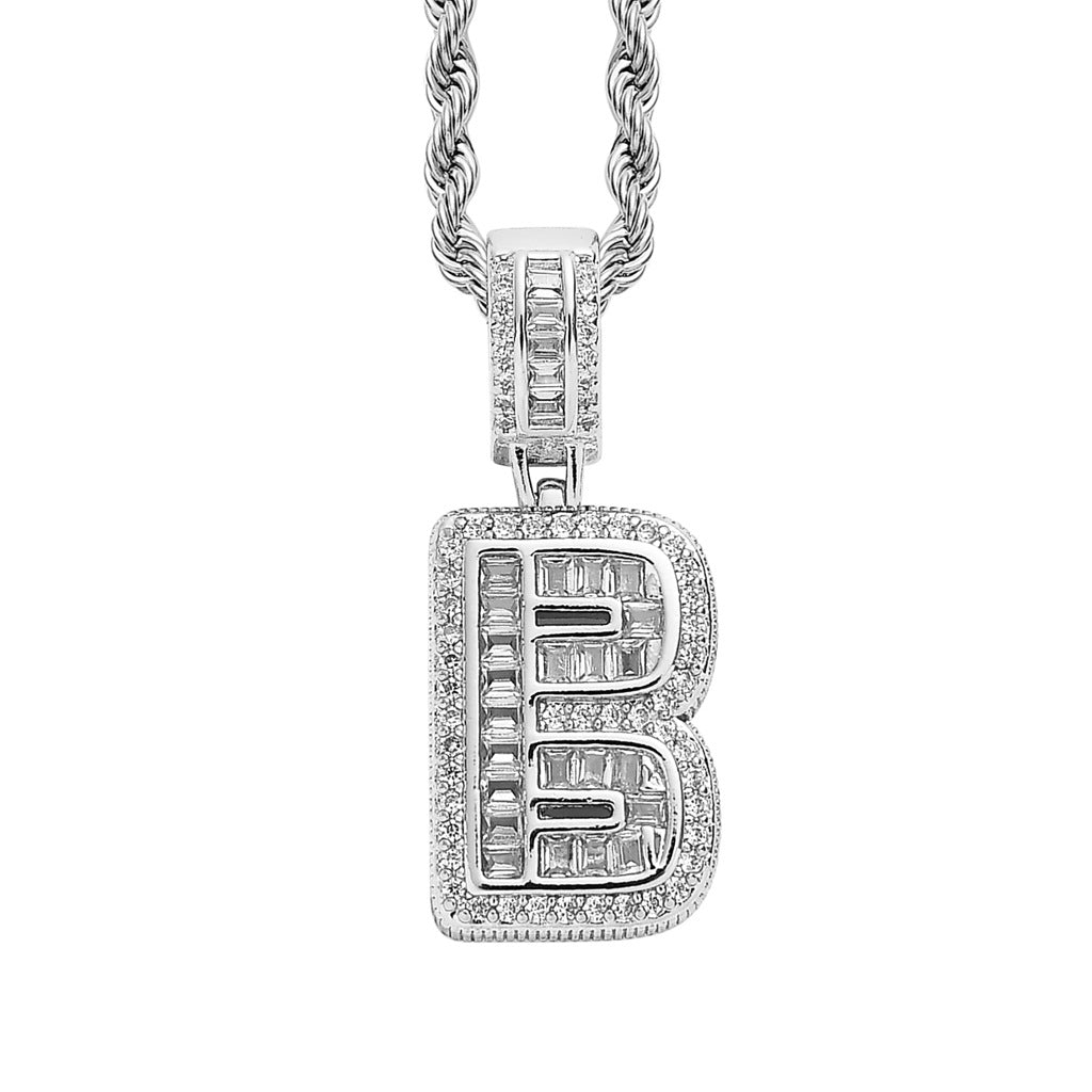 Square Alphabet Single Letter Pendant Necklace