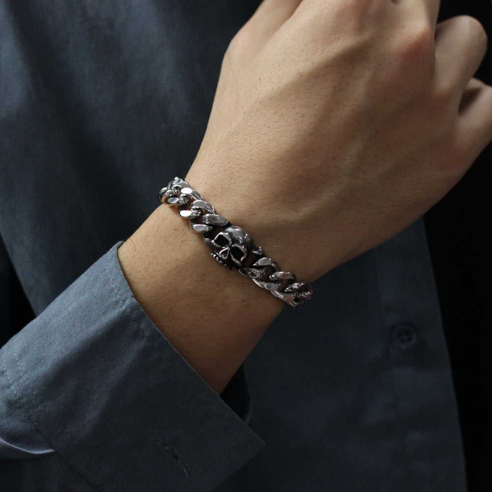 Titanium Skull Chain Cuban Bracelet