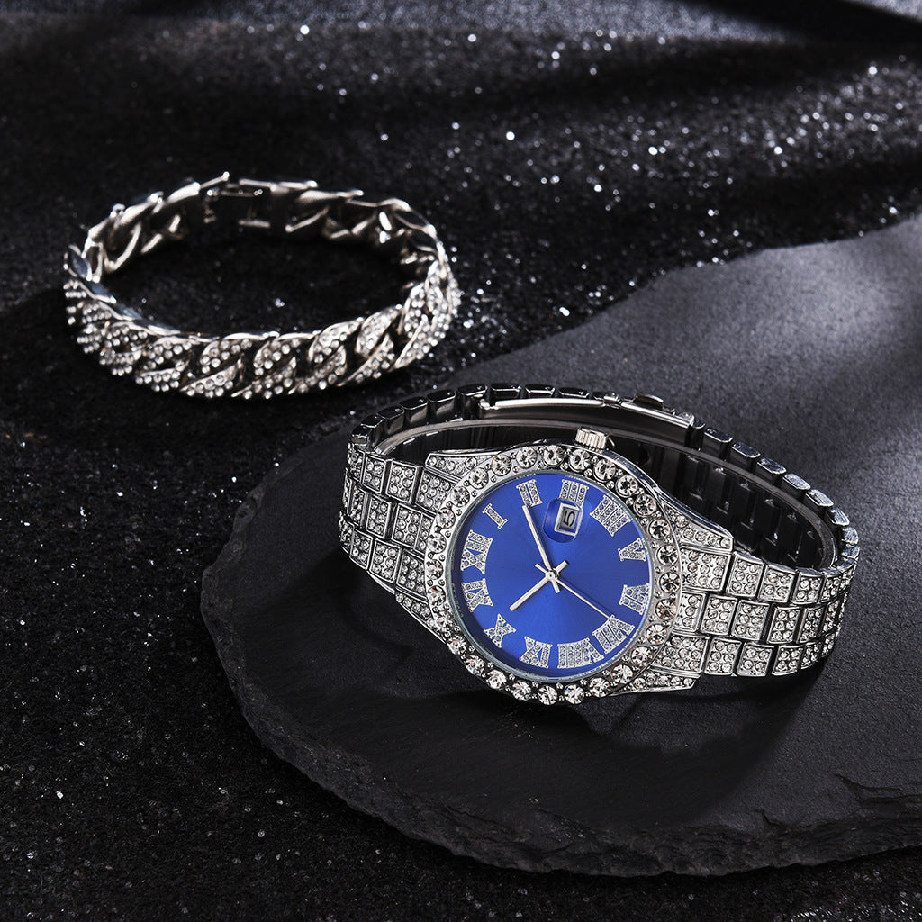 Full Diamond Luxury Watches and Cuban bracelets Combine