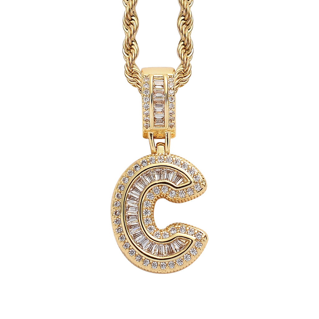 Square Alphabet Single Letter Pendant Necklace