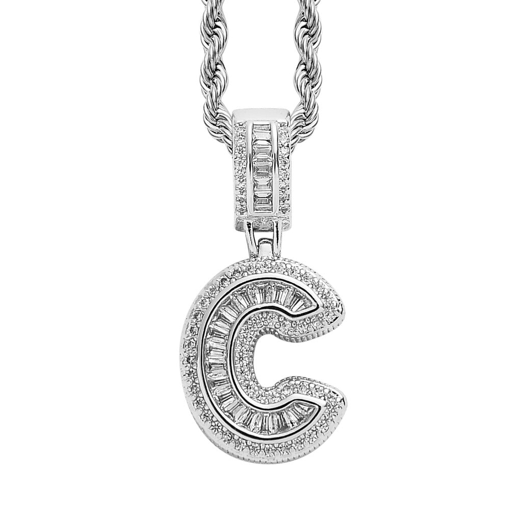 Square Alphabet Single Letter Pendant Necklace