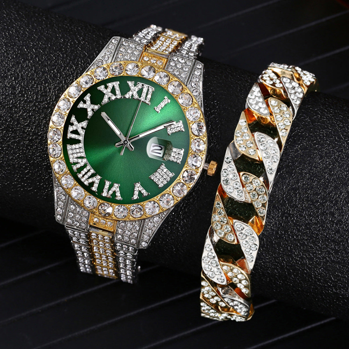 Full Diamond Luxury Watches and Cuban bracelets Combine