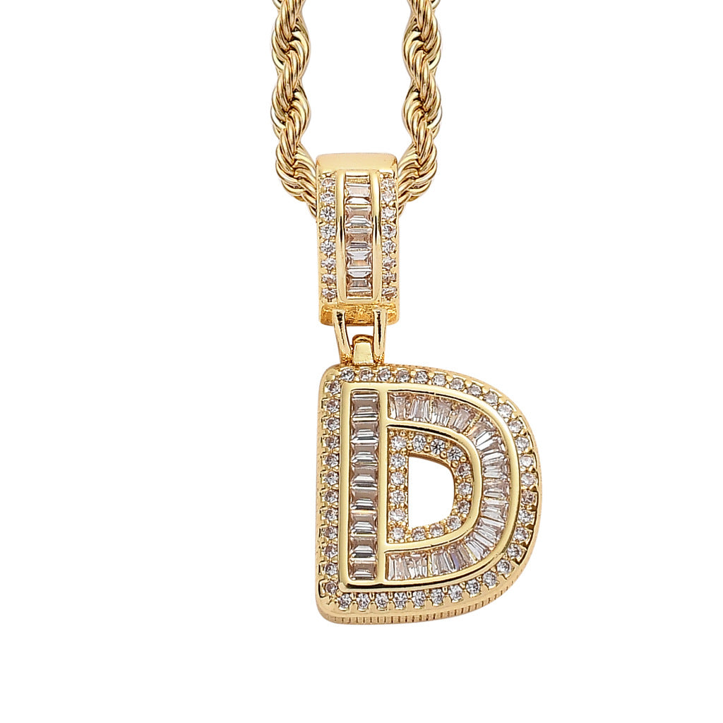 Square Alphabet Single Letter Pendant Necklace