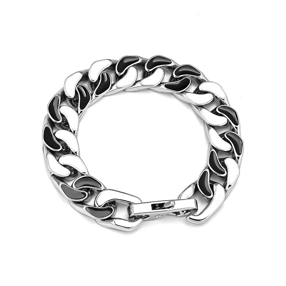 21cm Black and White Collision Color Rainbow Cuban Bracelet
