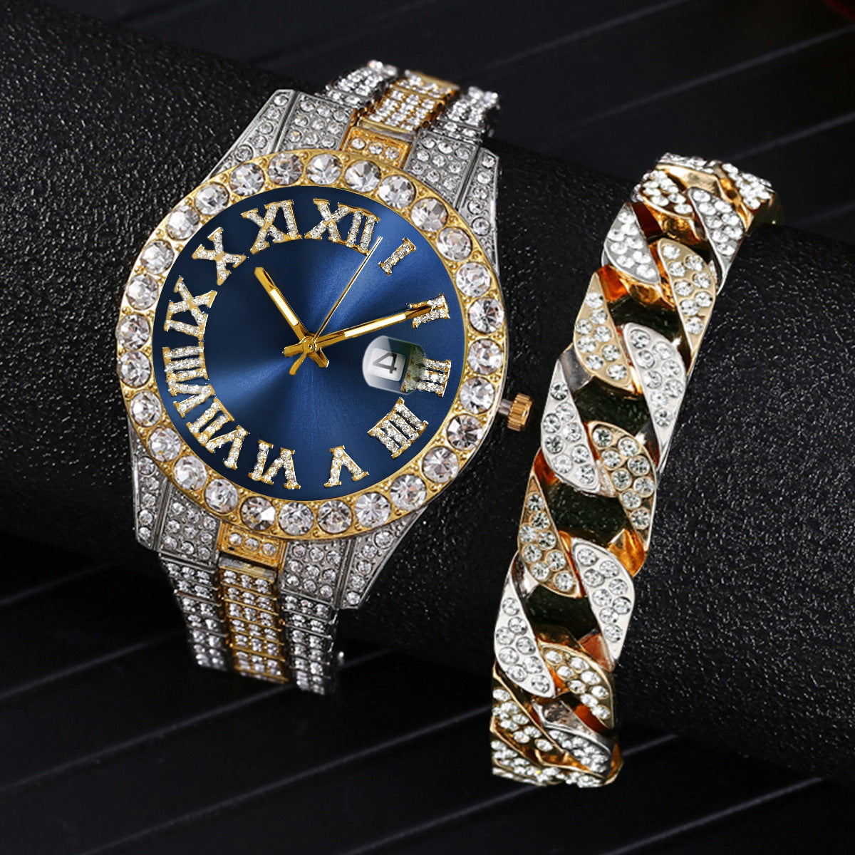 Full Diamond Luxury Watches and Cuban bracelets Combine