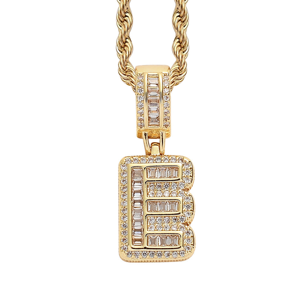 Square Alphabet Single Letter Pendant Necklace