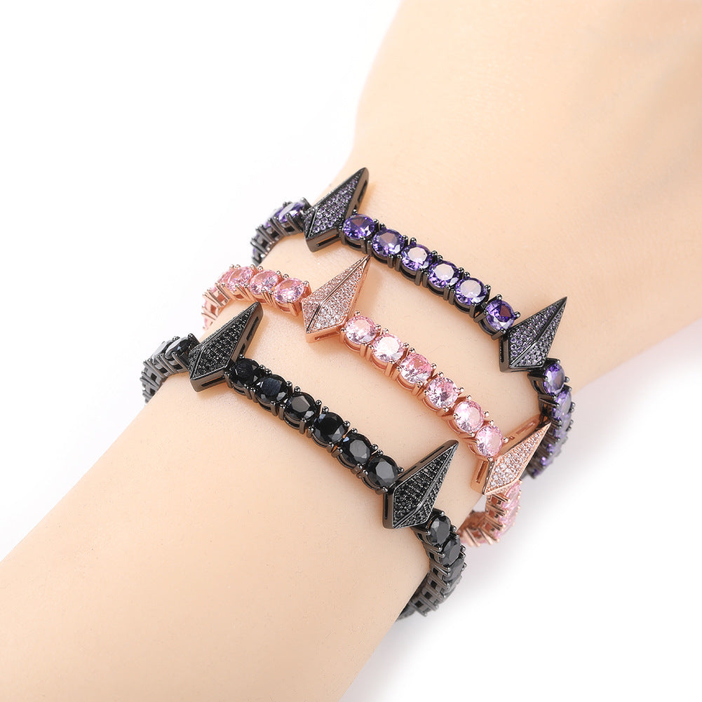 7in Black -purple Diamond Inlaid Black Leopard Tennis Bracelet