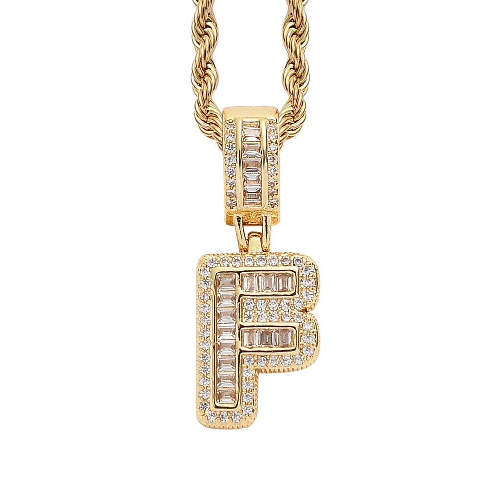 Square Alphabet Single Letter Pendant Necklace