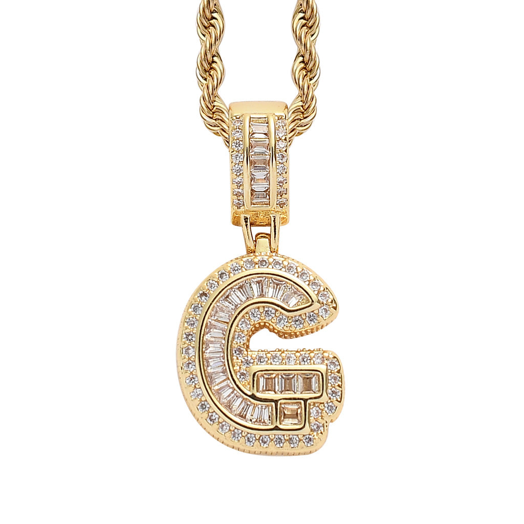 Square Alphabet Single Letter Pendant Necklace