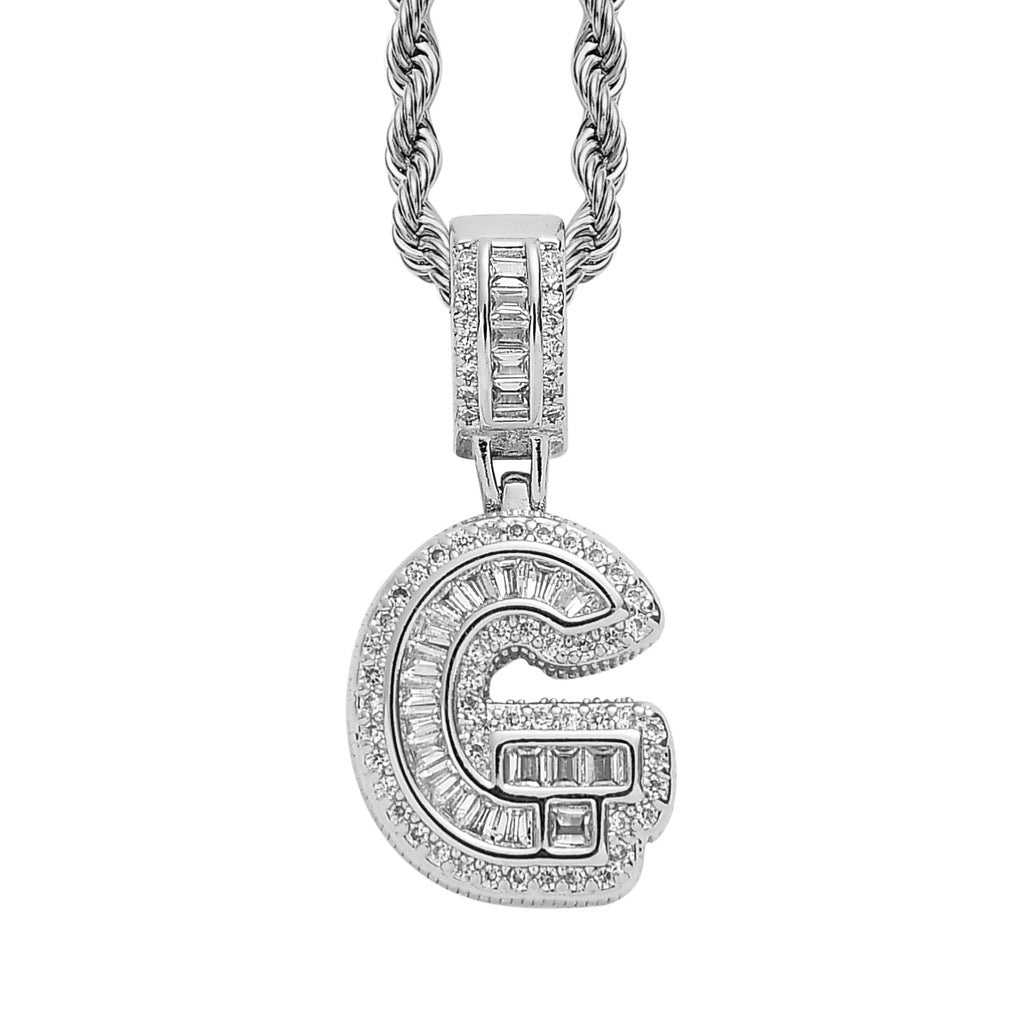 Square Alphabet Single Letter Pendant Necklace