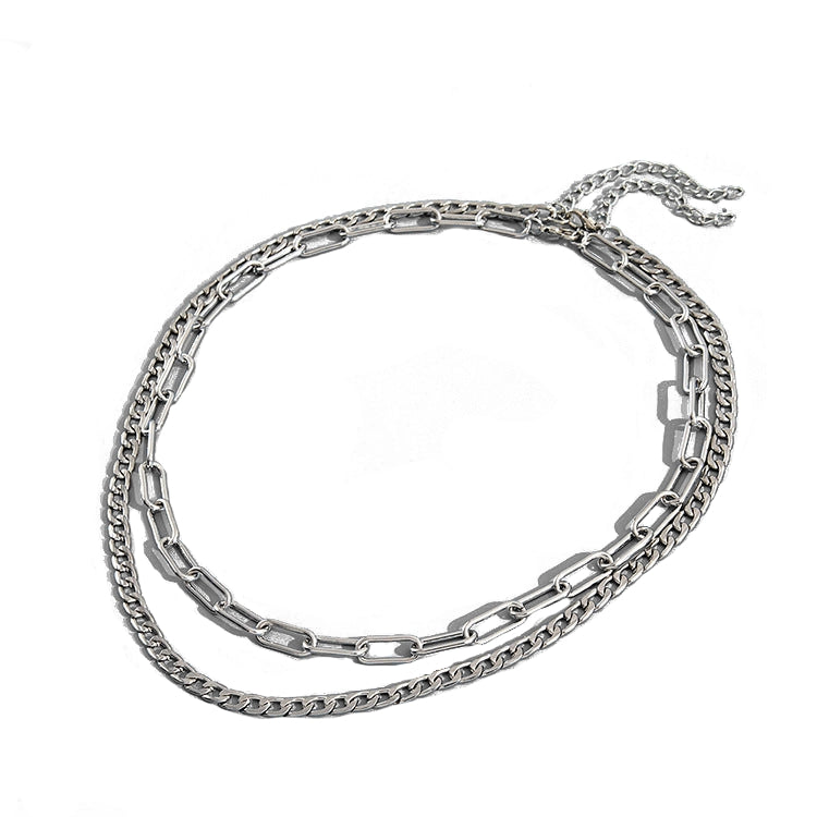 Hip-Hop Paper Clip Double Figaro Chain Necklace