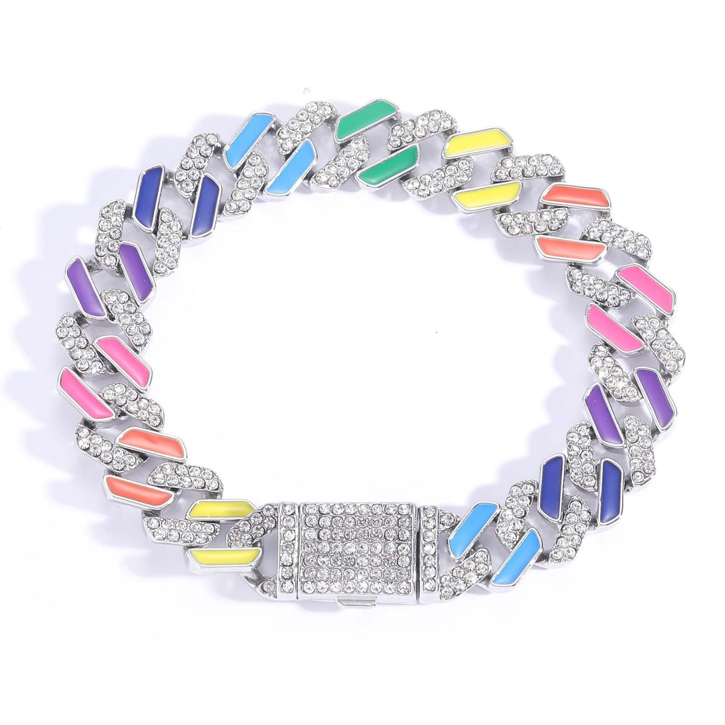 Hip Hop Style Rainbow Diamond Cuban Chain