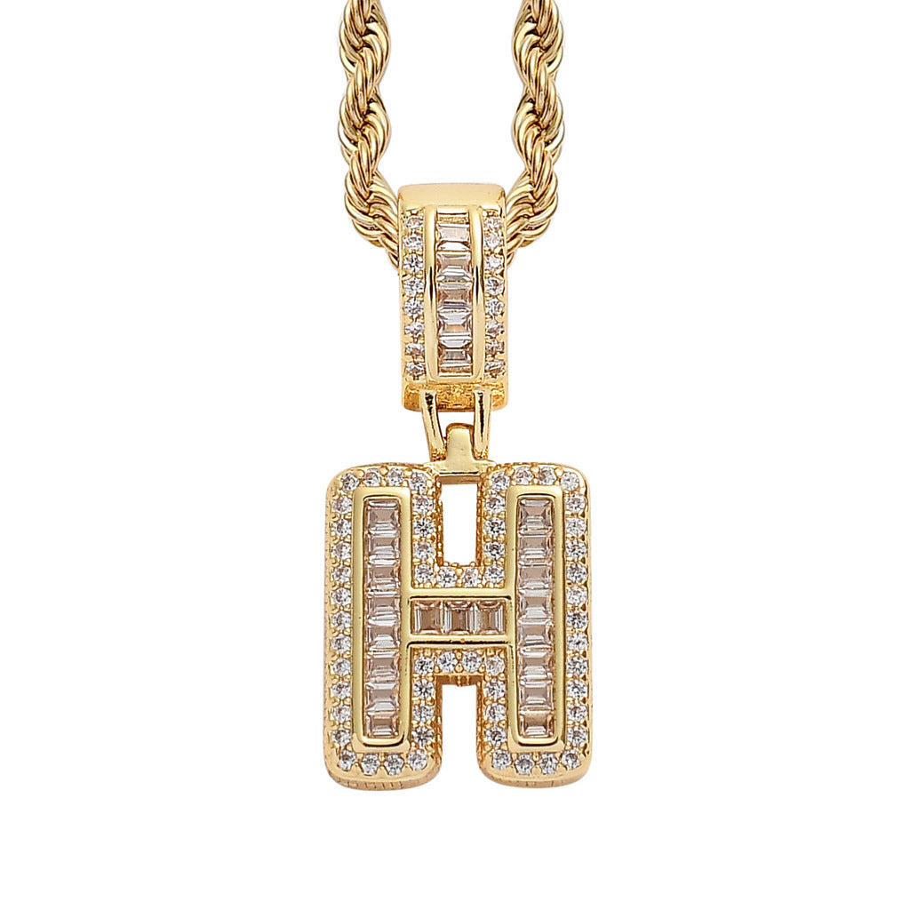 Square Alphabet Single Letter Pendant Necklace