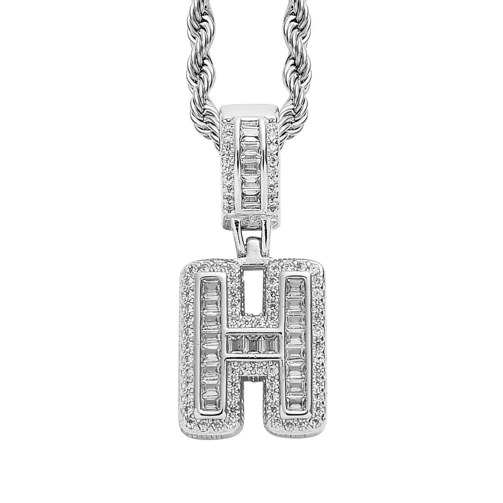 Square Alphabet Single Letter Pendant Necklace