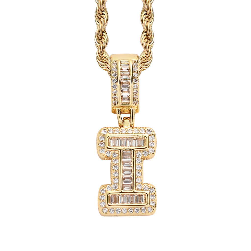 Square Alphabet Single Letter Pendant Necklace