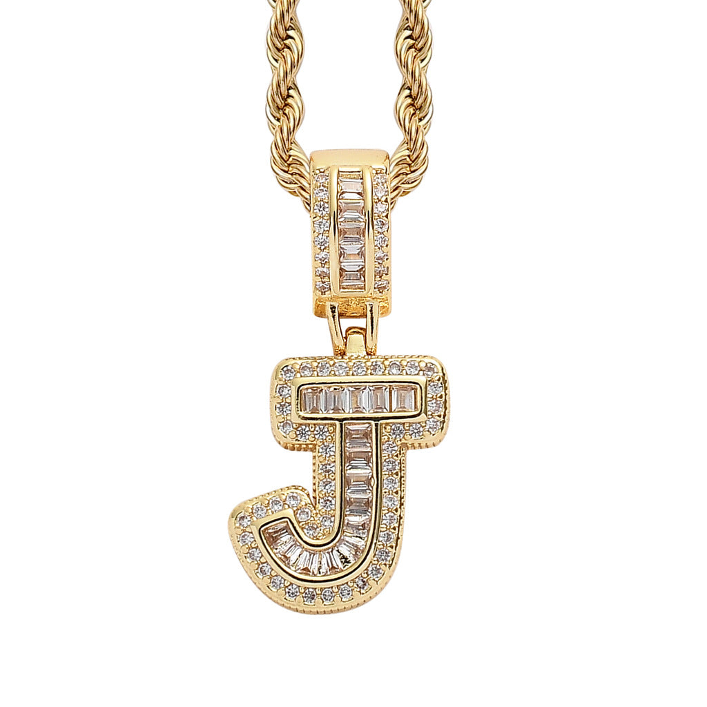 Square Alphabet Single Letter Pendant Necklace