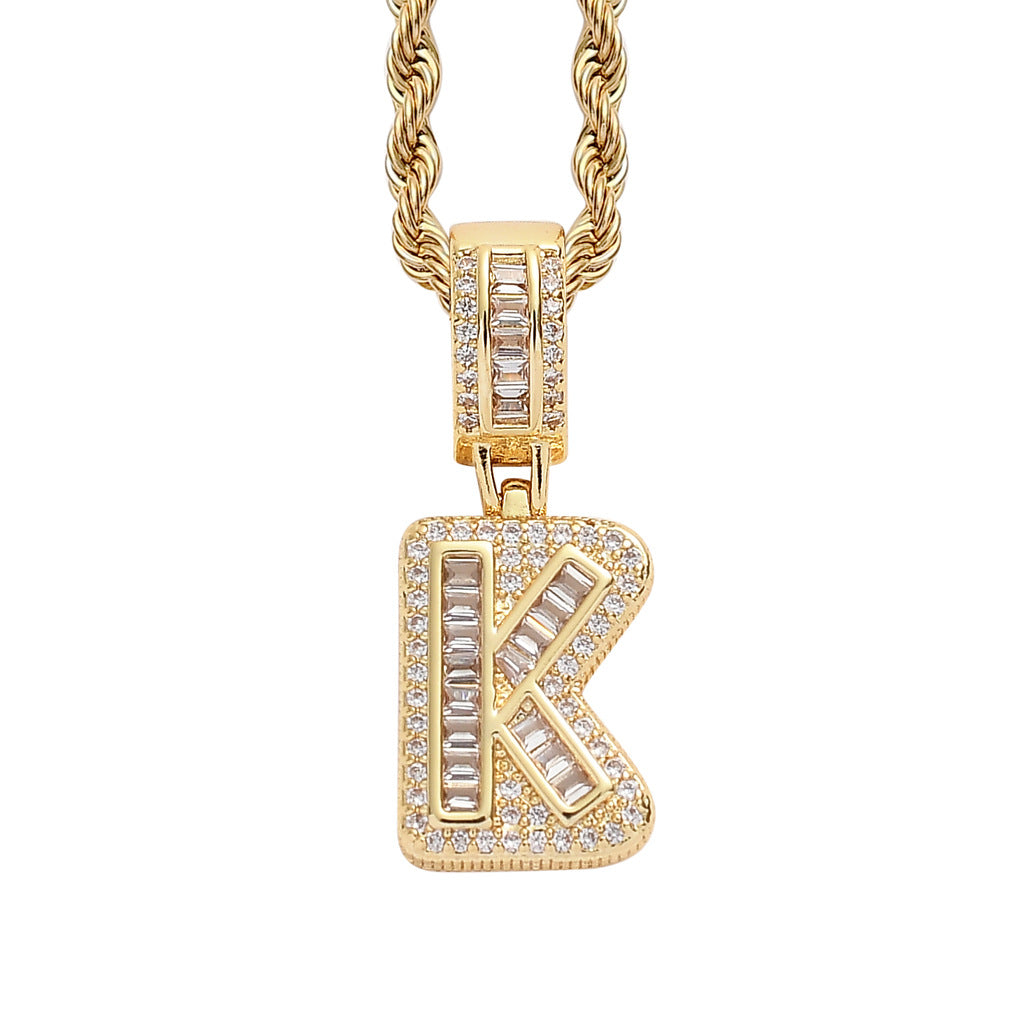 Square Alphabet Single Letter Pendant Necklace