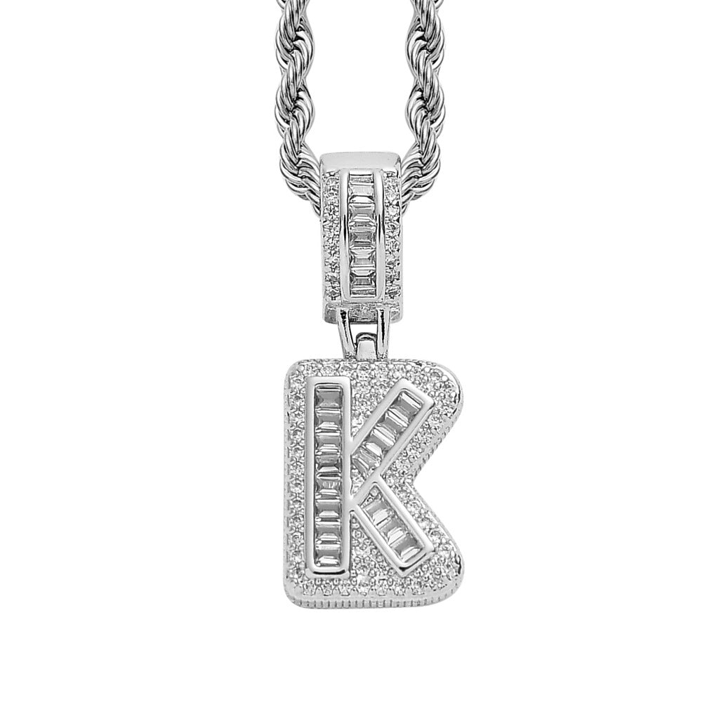 Square Alphabet Single Letter Pendant Necklace