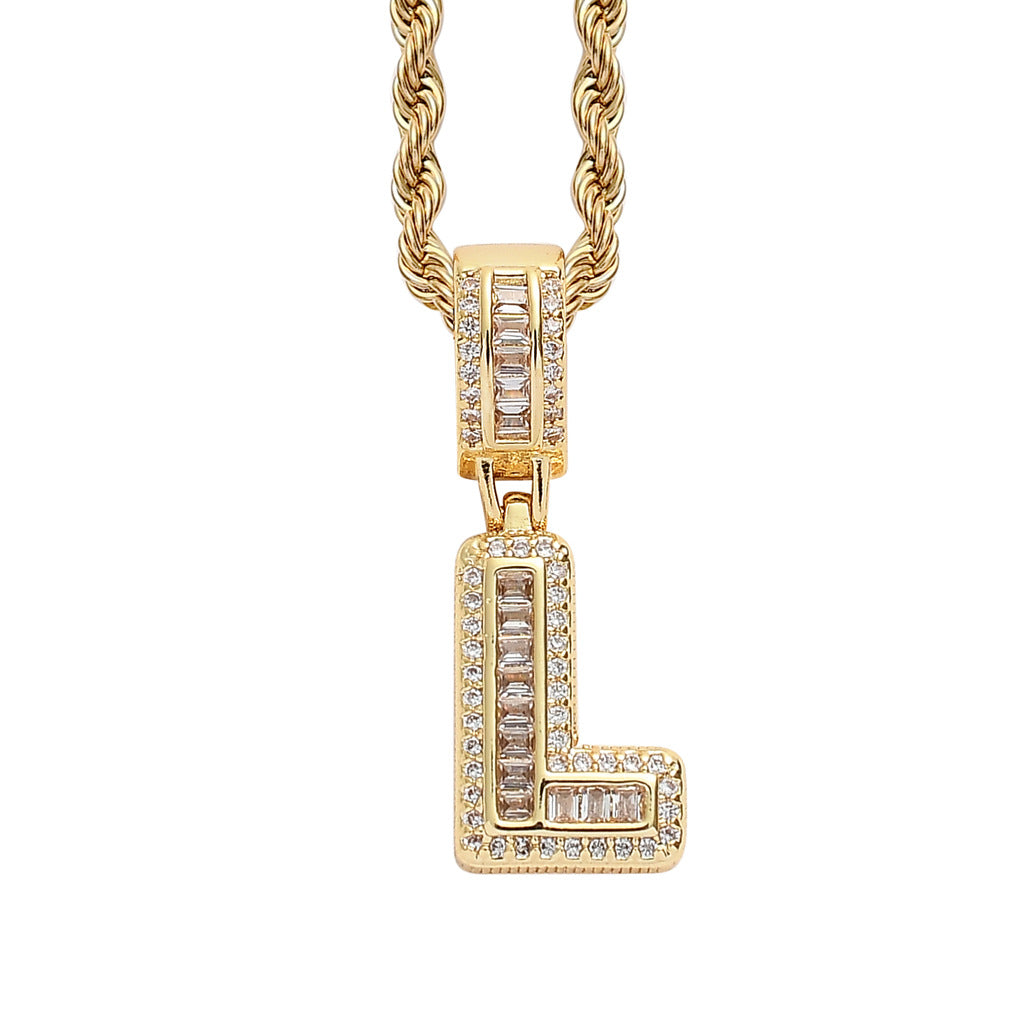Square Alphabet Single Letter Pendant Necklace