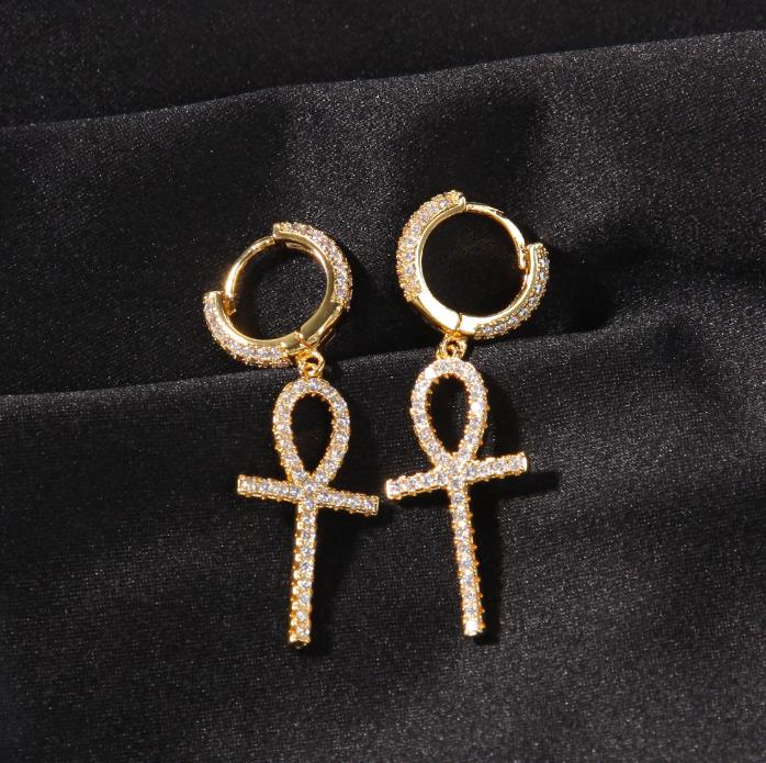 Ankh Diamond Drop Earrings