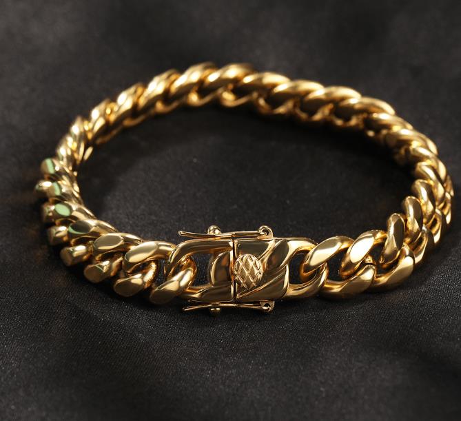 10mm Gold Stainless Steel Round Cuban Bracelet