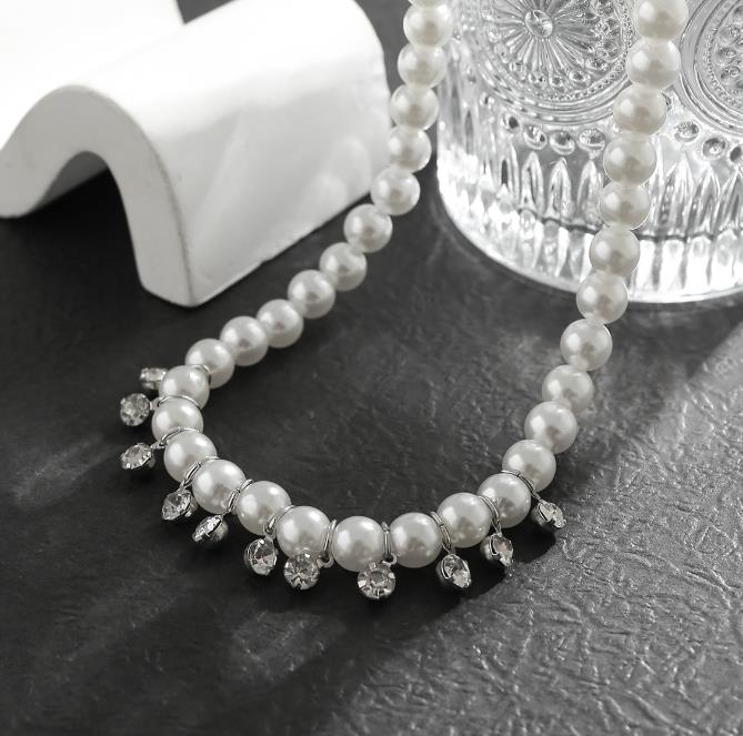 White Pearl Chain Diamond Necklace