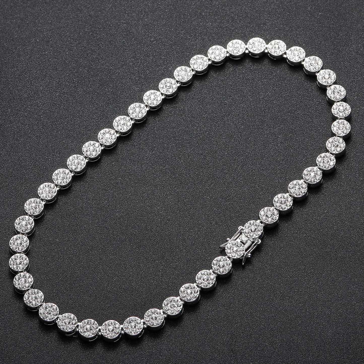 20in Silver flower Petals Round Diamond Chain