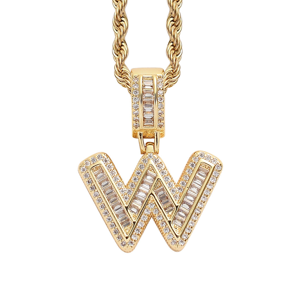 Square Alphabet Single Letter Pendant Necklace