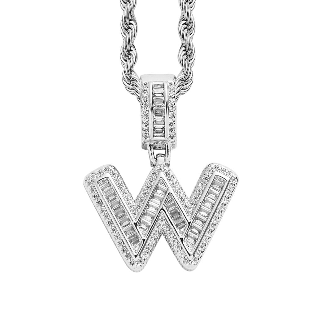 Square Alphabet Single Letter Pendant Necklace