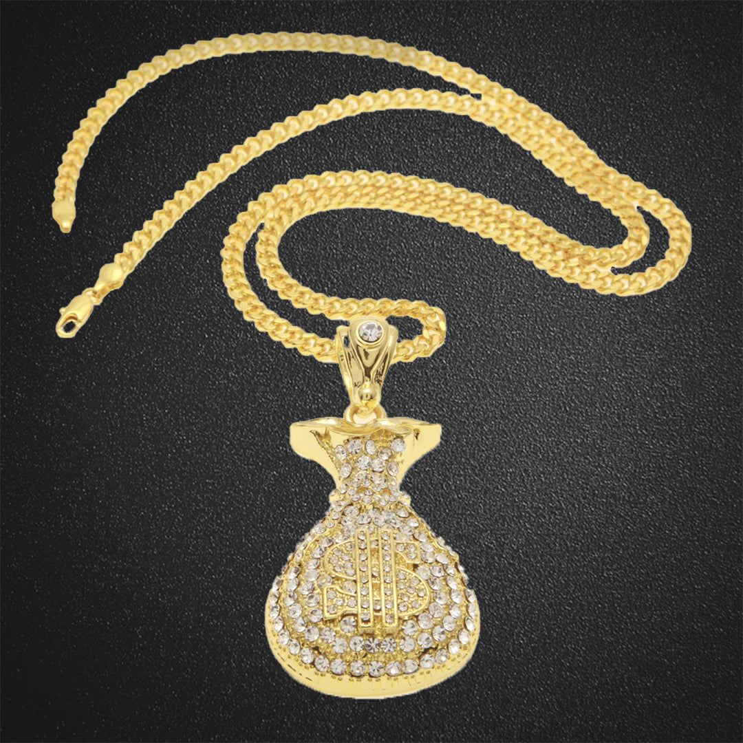 Full Drill Money Bag Dollar Pendant Necklace