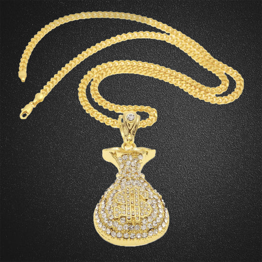 Full Drill Money Bag Dollar Pendant Necklace